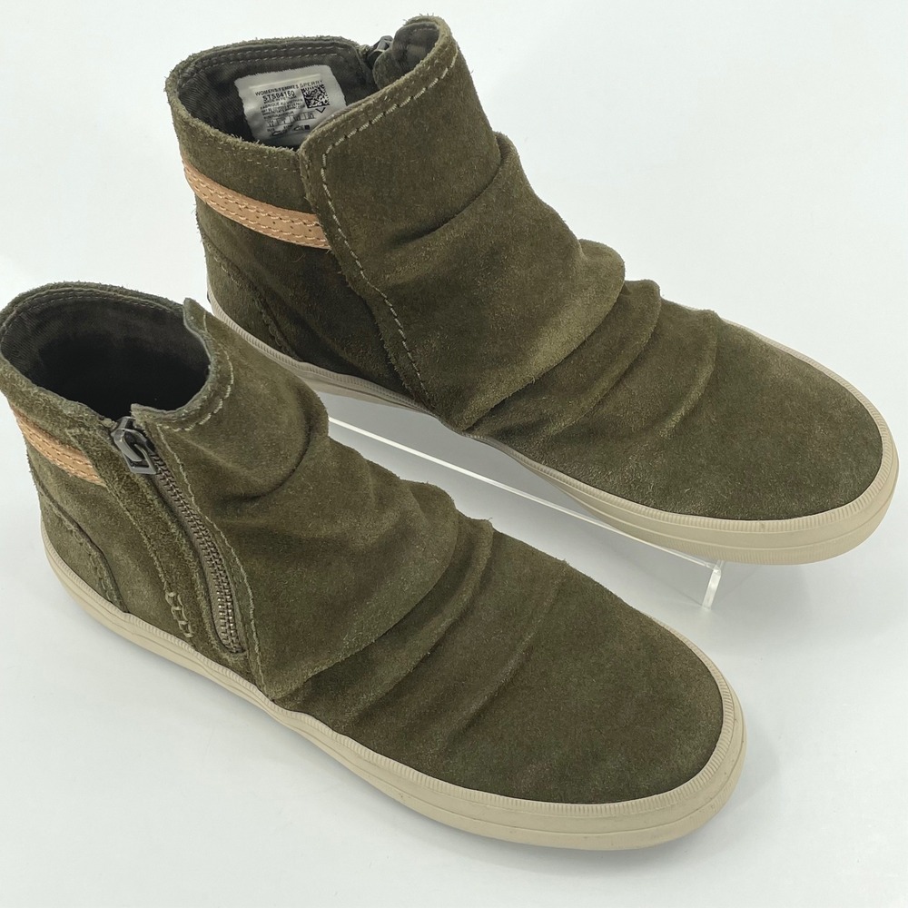 Sperry Womens Crest Lug Zone Slouch Boot 8.5 Olive Green GUC Suede Side Zip Boho